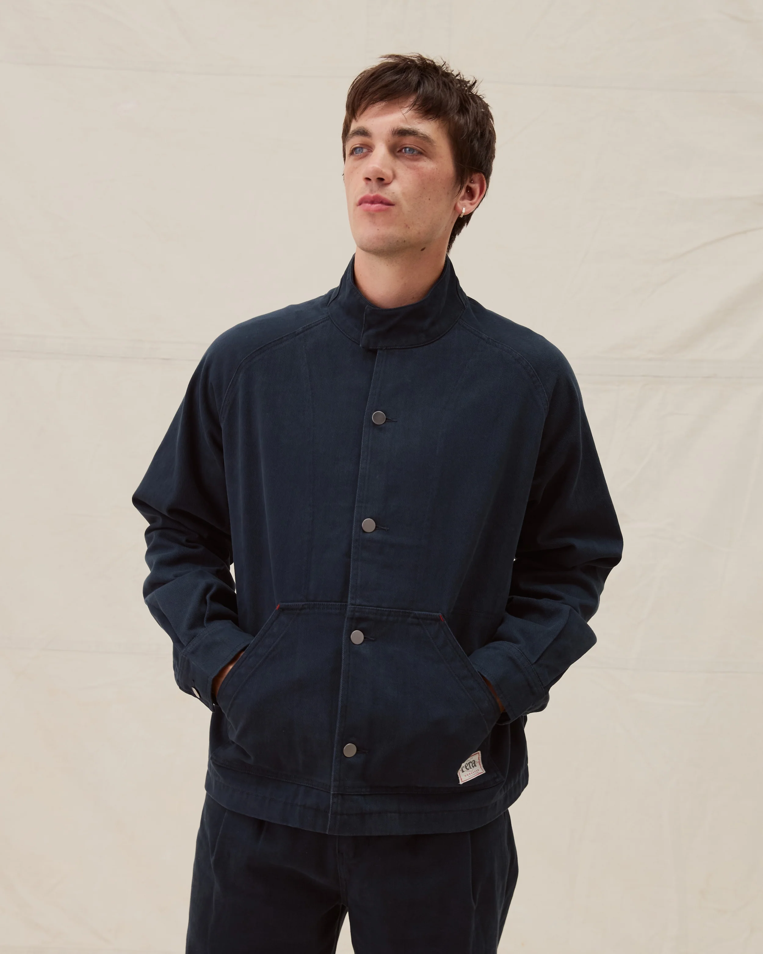 Low Collar Jacket - Navy - Image 3