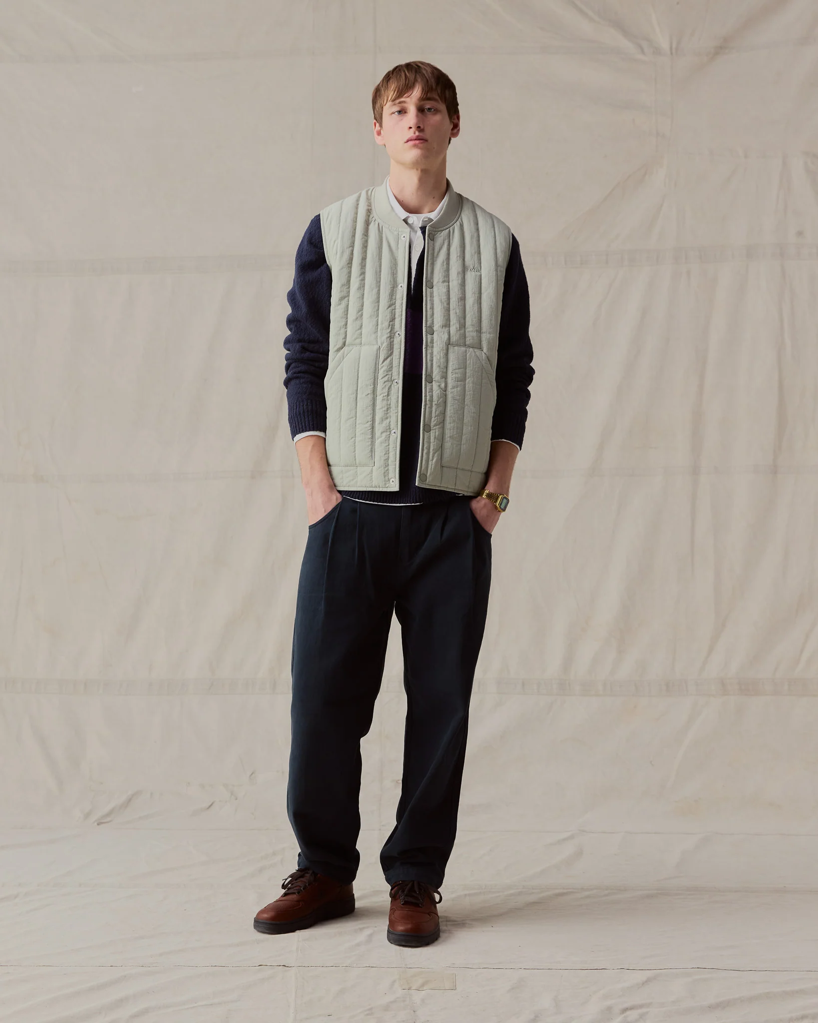 Quilted Gilet - Stone - Image 2