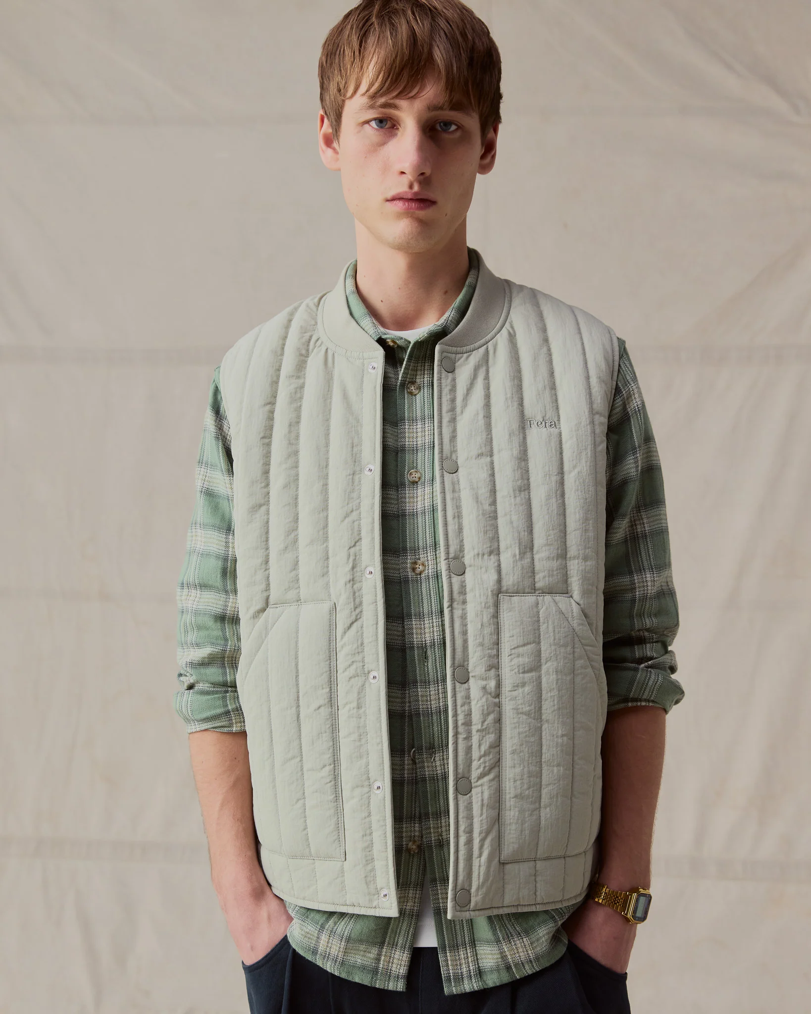 Quilted Gilet - Stone - Image 3